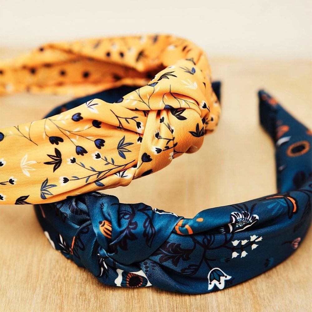 NWOT Headbands of Hope Blue & Yellow Knotted Satin Floral Headbands, Set of 2